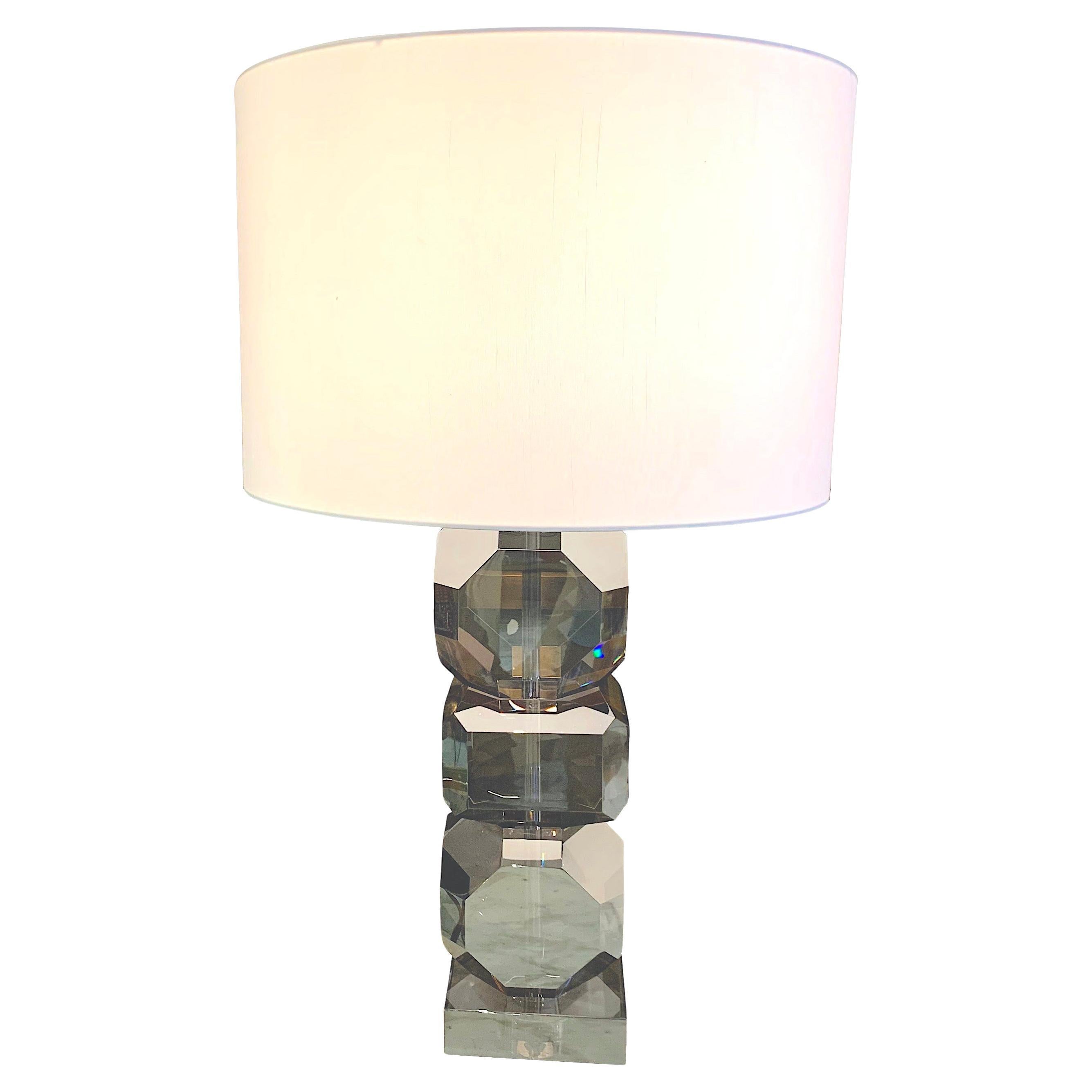 Smoked Cut Crystal Stacked Cubes Design Lamp, Dutch, Contemporary For Sale