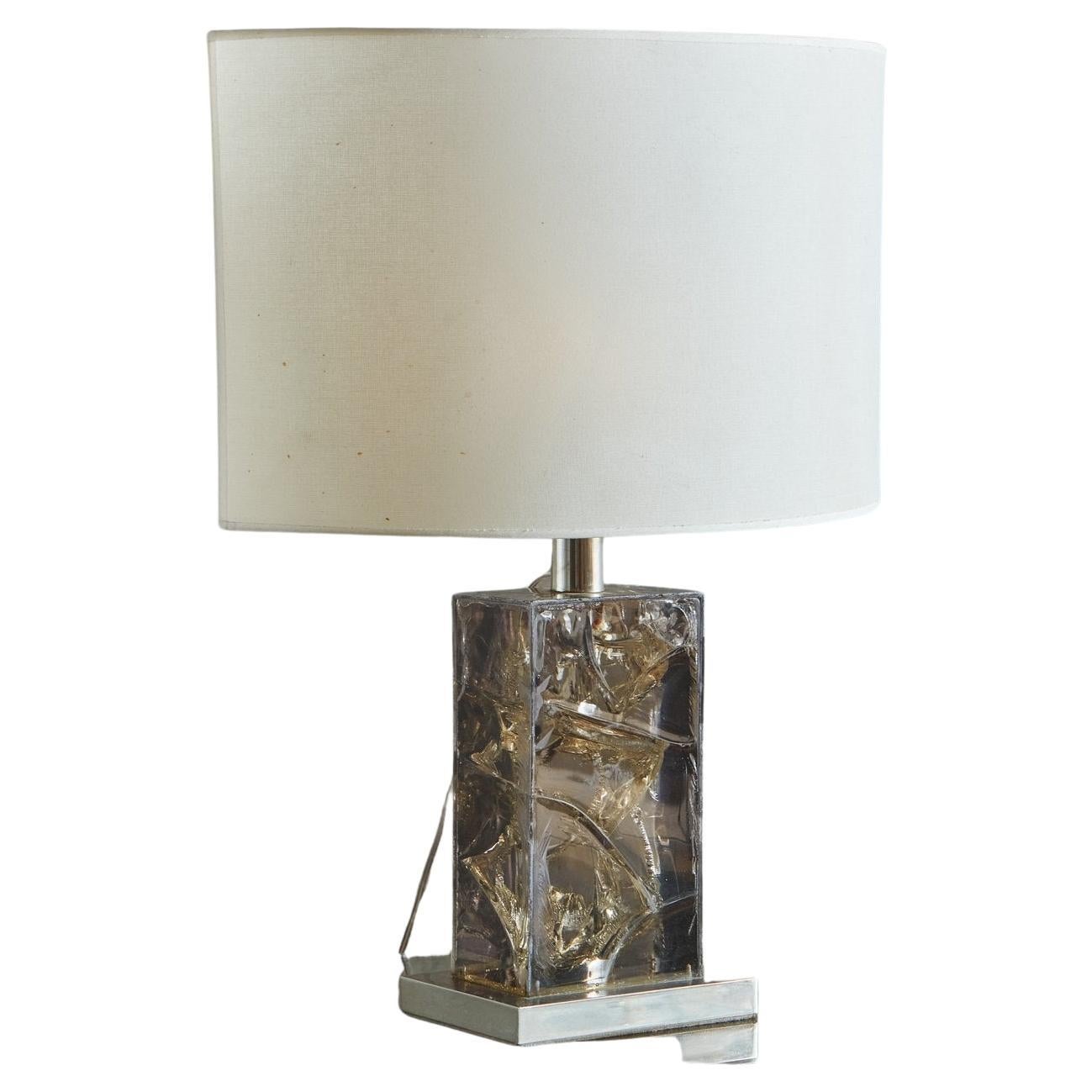 Smoked Fractured Resin + Chrome Table Lamp, France 20th Century