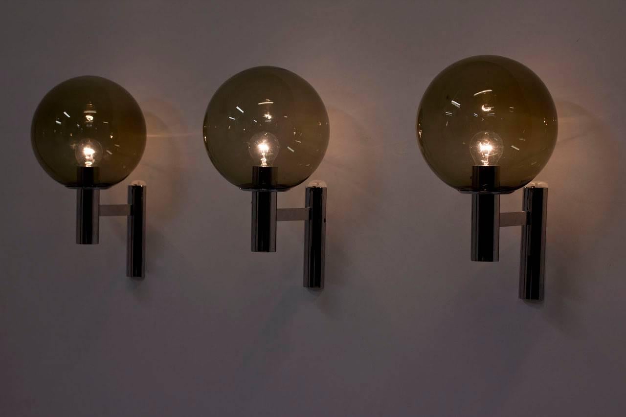Mid-20th Century Smoked Glass and Chrome Wall Lamps, Italy, 1960s, Set of Three