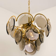 Smoked Glass and Brass Chandelier in the Style of Vistosi, for Tonia 