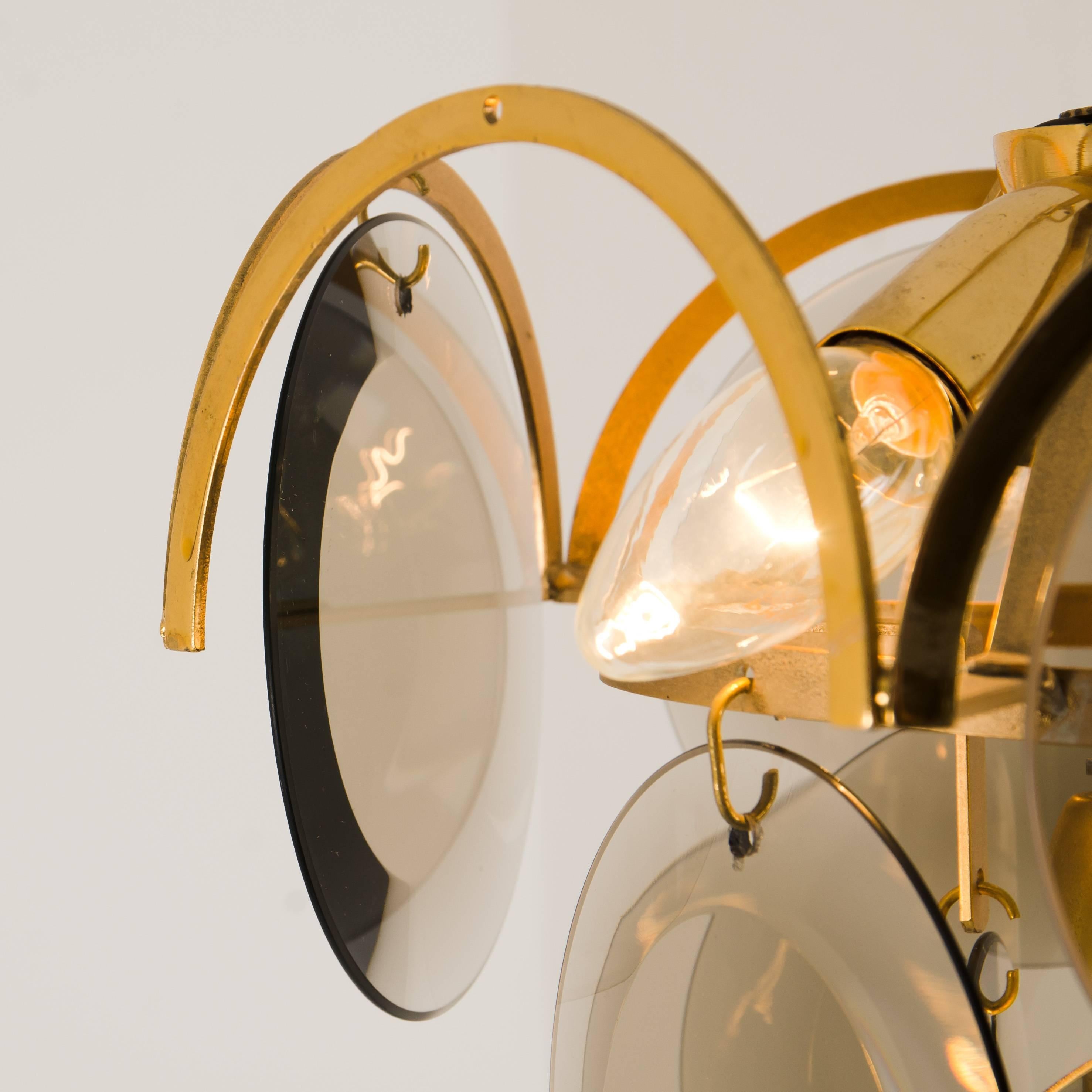 Smoked Glass and Brass Chandeliers in the Style of Vistosi, Italy 3