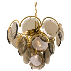 Vintage Smoked Glass and Brass Chandeliers in the Style of Vistosi, Italy