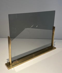 Smoked Glass and Brass Fireplace Screen