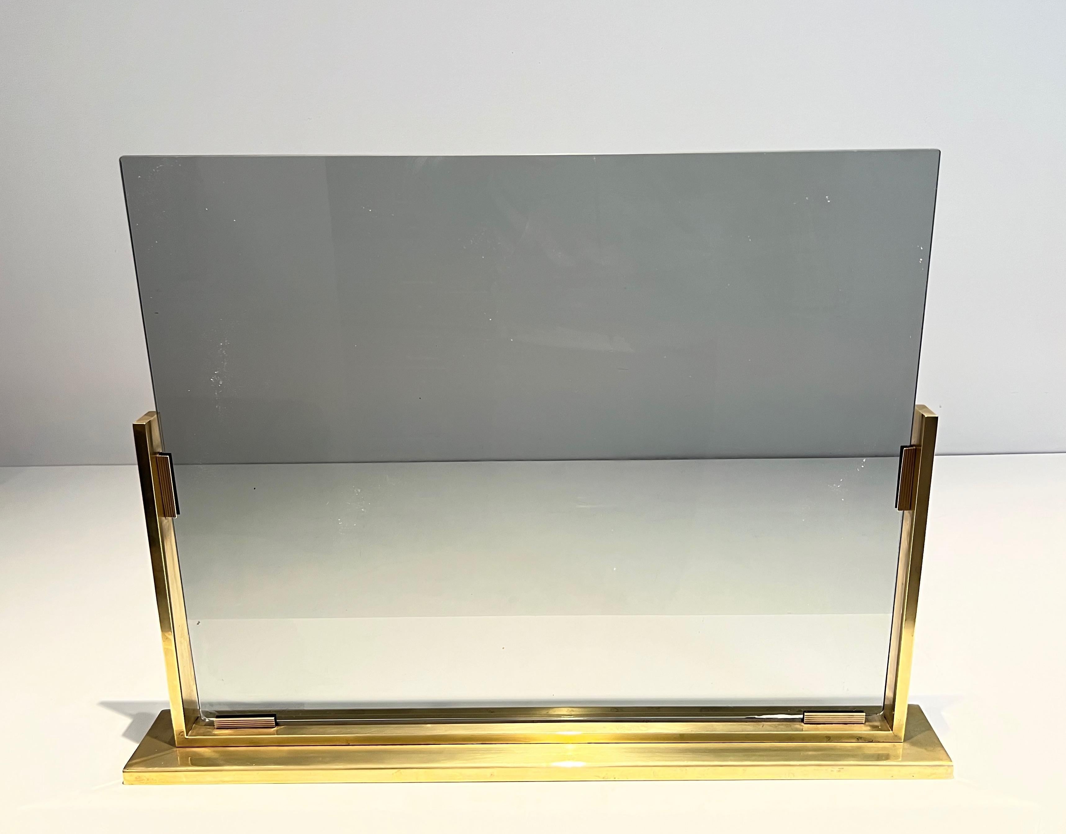 Smoked Glass and Brass Fireplace Screen For Sale 14