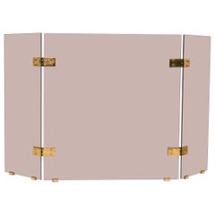 Vintage Smoked Glass and Brass Folding Fireplace Screen
