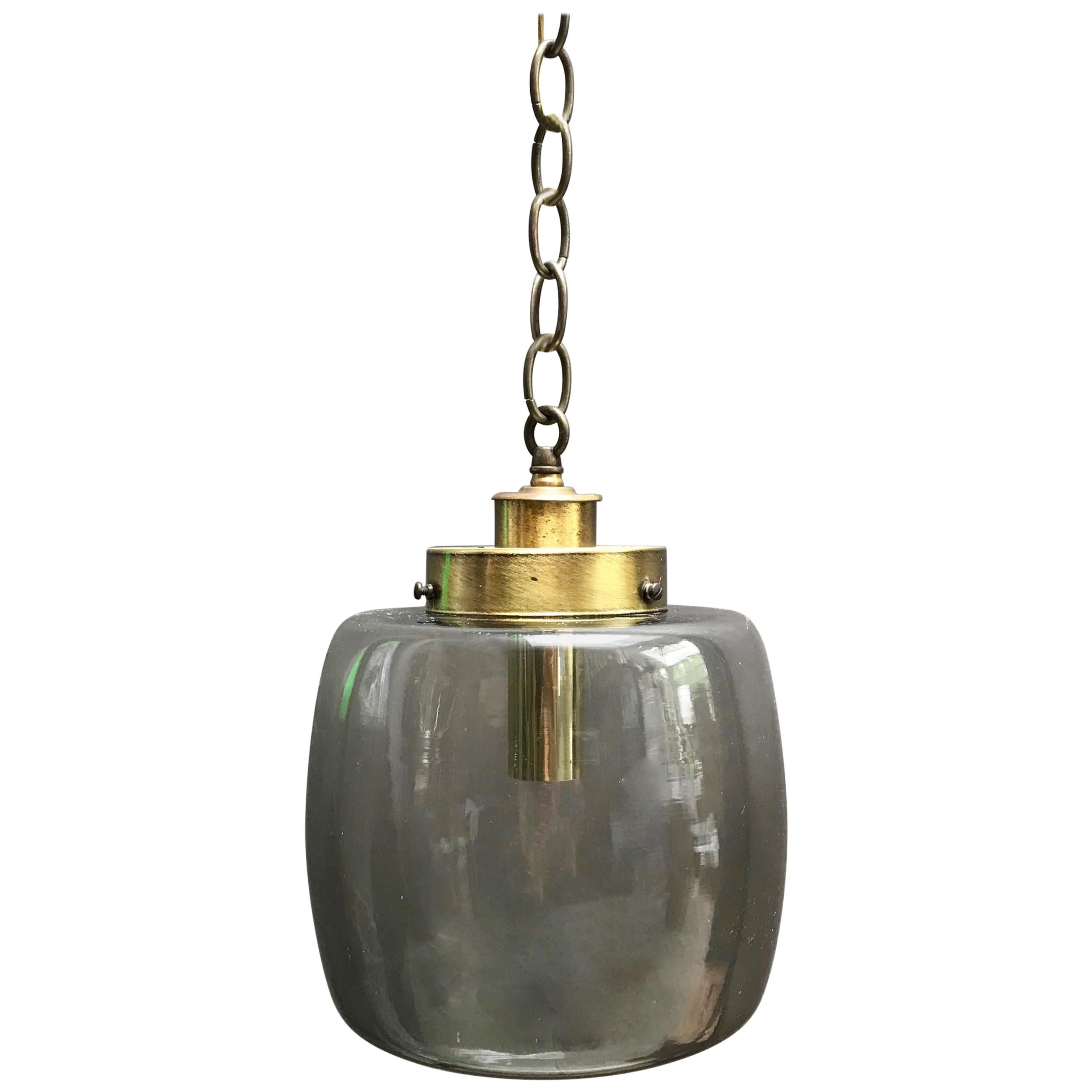 Smoked Glass and Brass Lantern Pendant Light For Sale