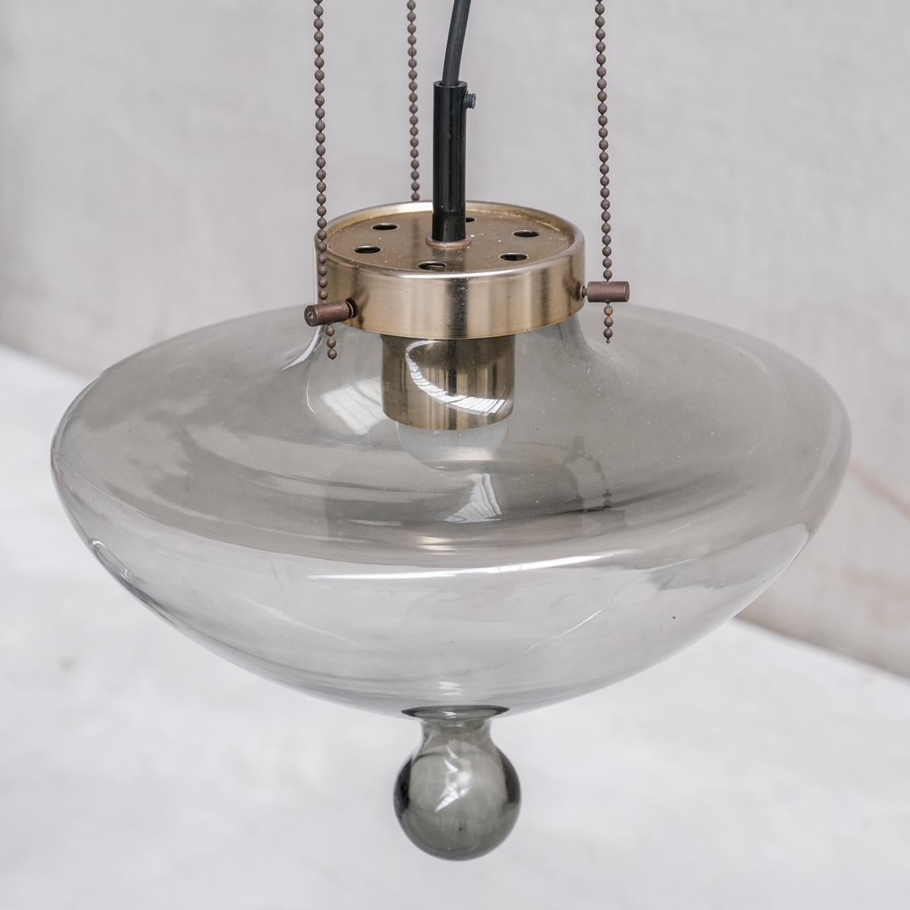 Smoked Glass and Brass RAAK Pendant Light (2 Available) For Sale 4