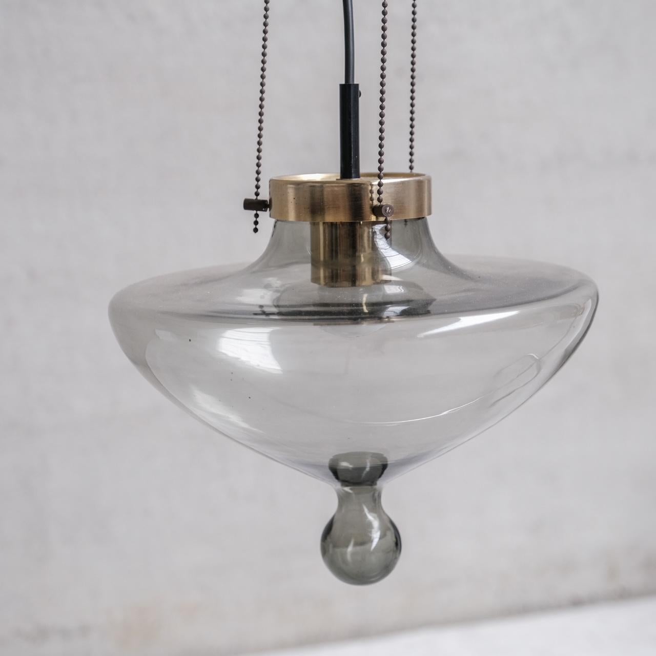 Dutch Smoked Glass and Brass RAAK Pendant Light (2 Available) For Sale