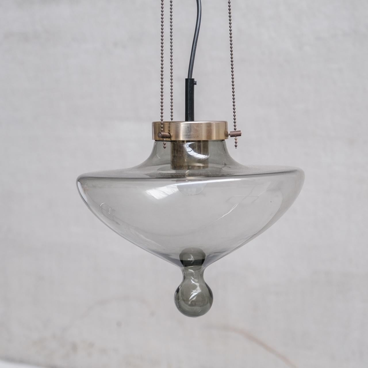 Smoked Glass and Brass RAAK Pendant Light (2 Available) In Good Condition For Sale In London, GB