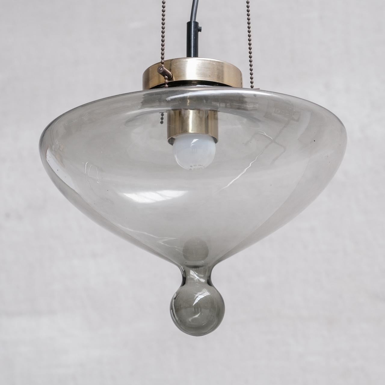 Smoked Glass and Brass RAAK Pendant Light (2 Available) For Sale 1
