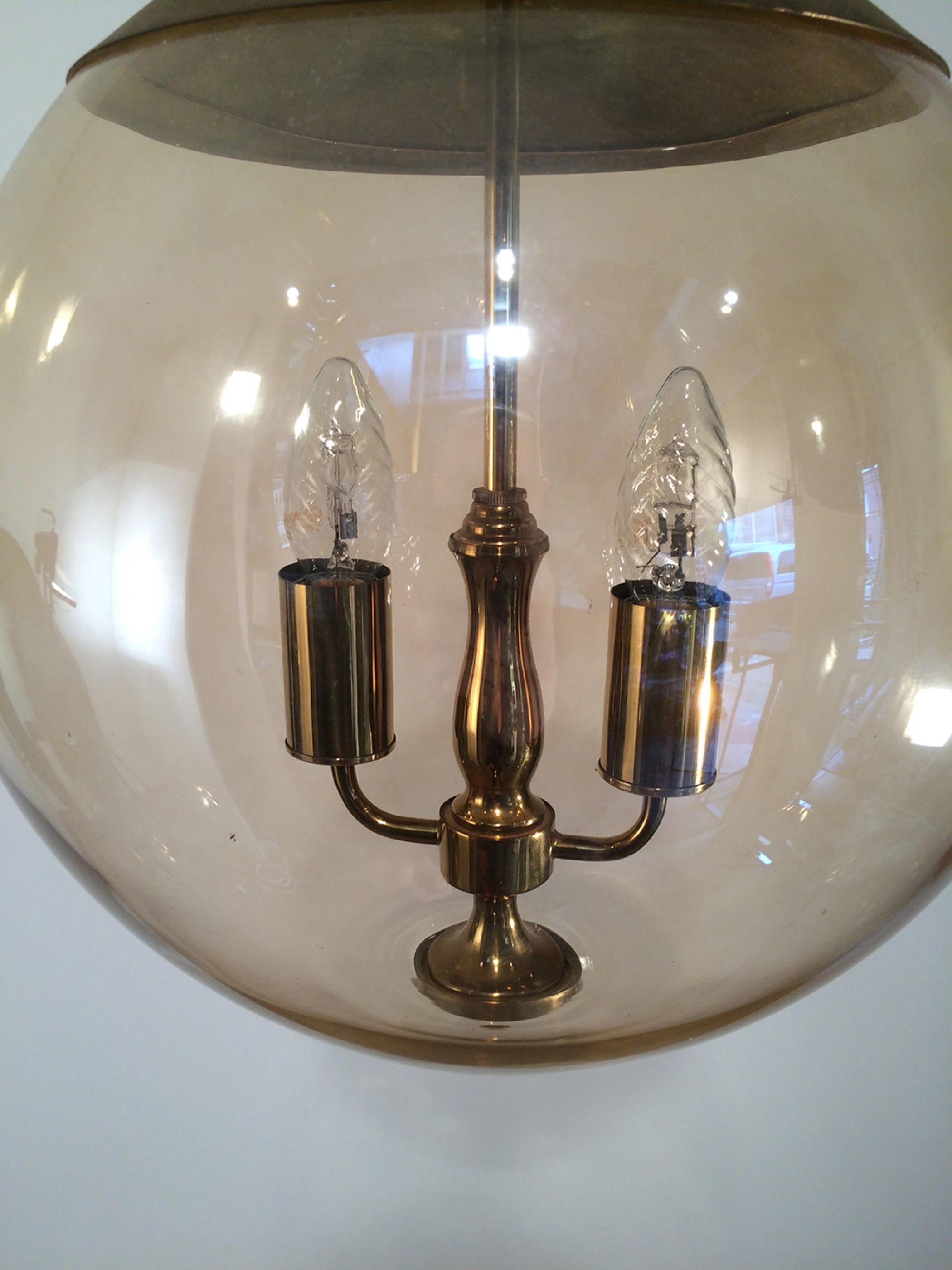 Smoked Glass and Brass Round Fixture. French, circa 1970  9