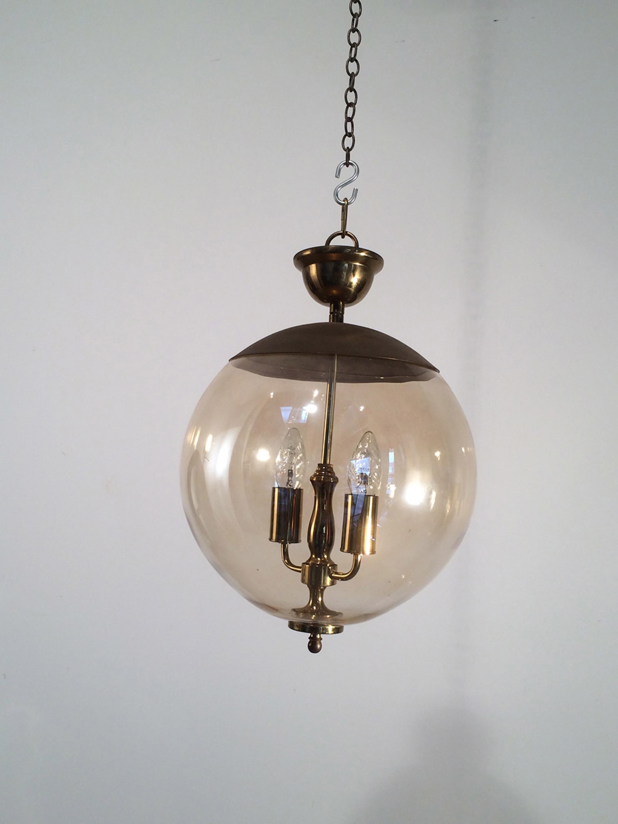 Smoked Glass and Brass Round Fixture. French, circa 1970  10