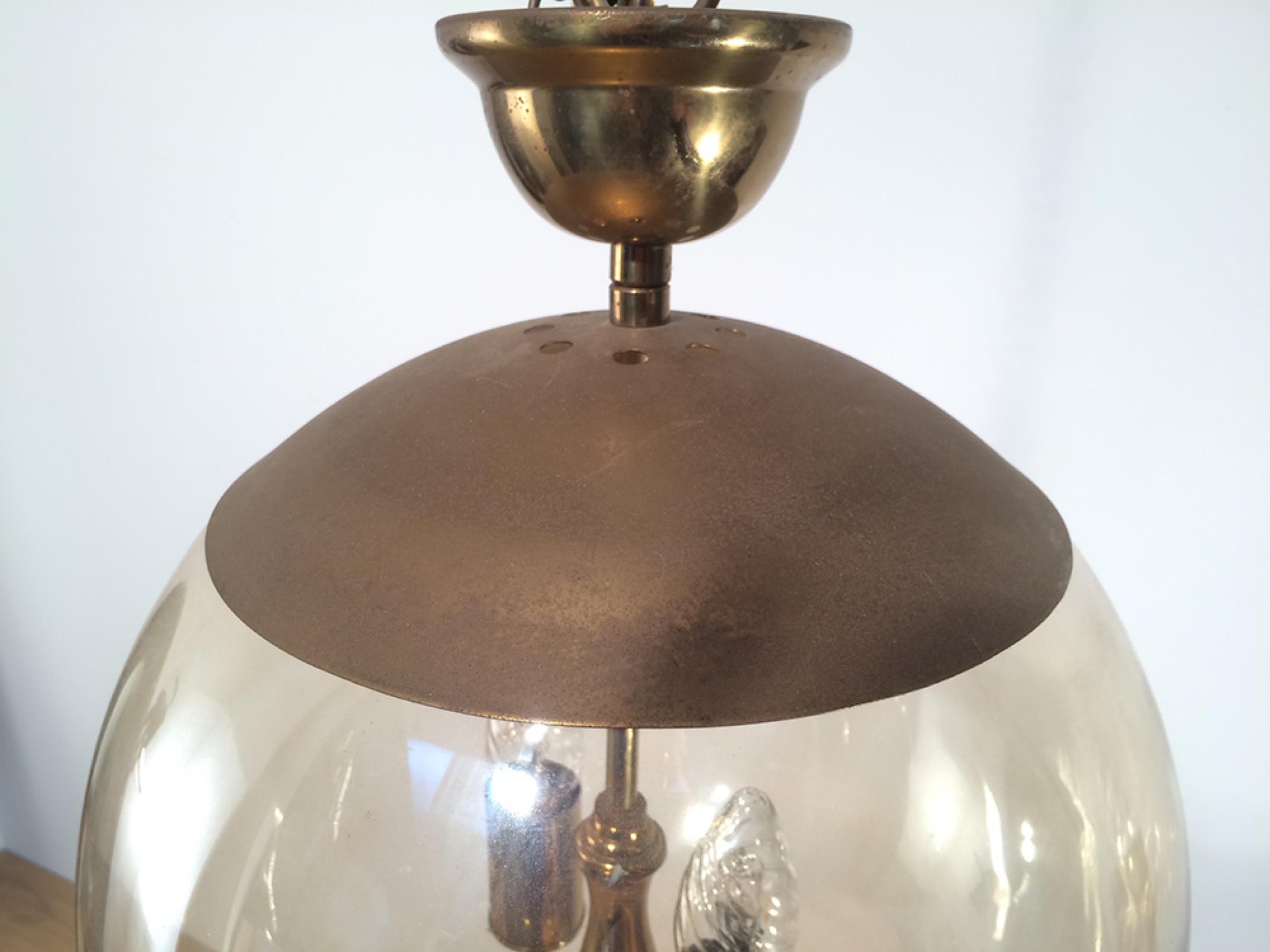 Late 20th Century Smoked Glass and Brass Round Fixture. French, circa 1970 