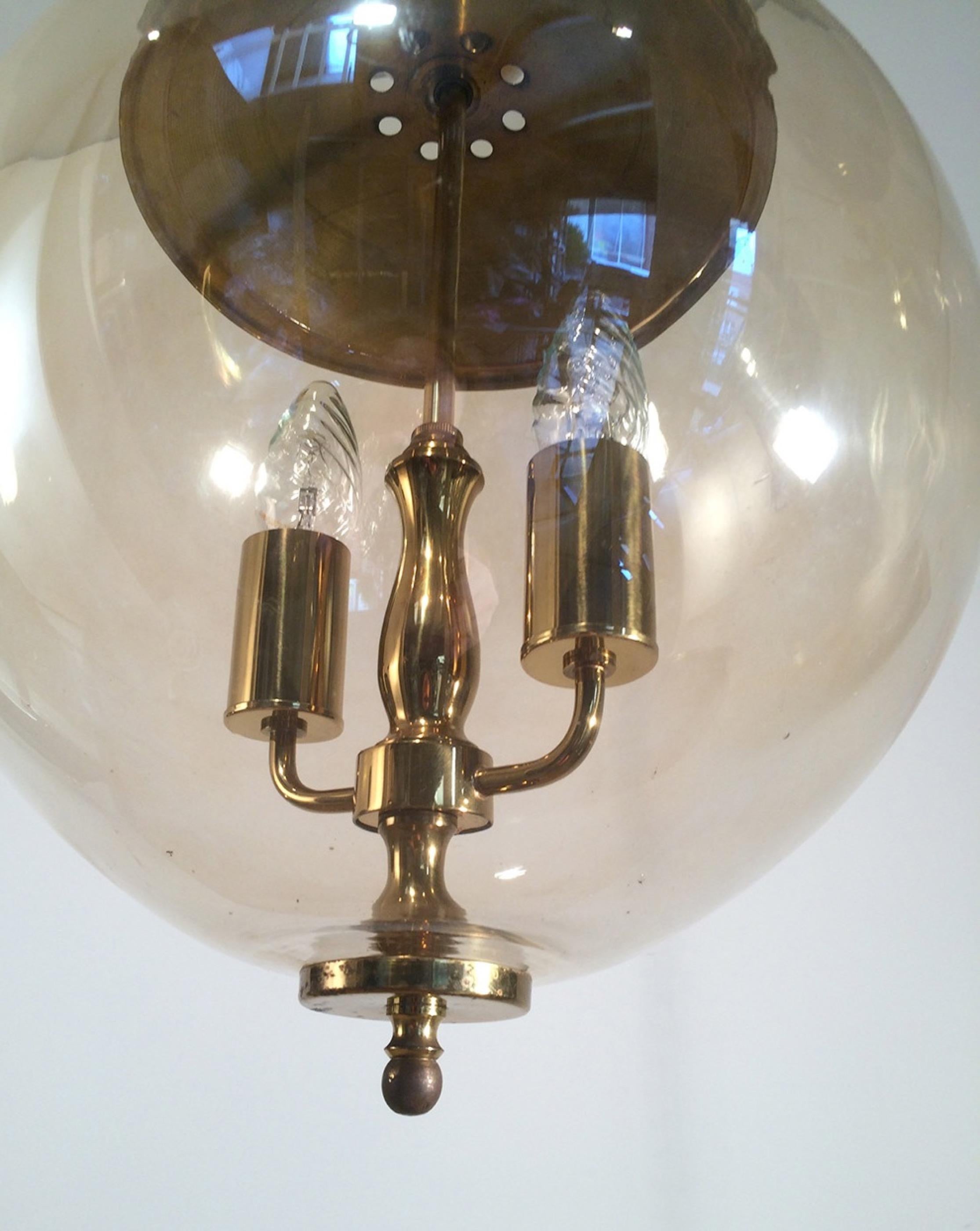 Smoked Glass and Brass Round Fixture. French, circa 1970  3