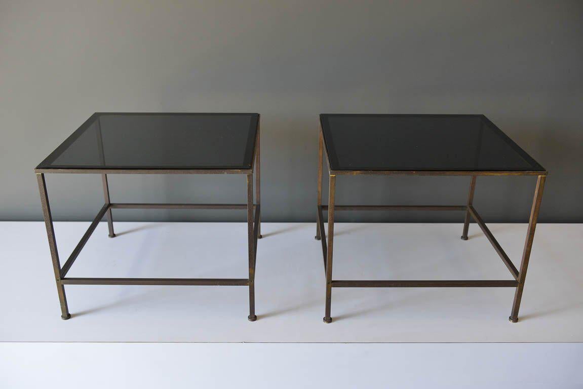 Mid-Century Modern Smoked Glass and Brass Side or End Tables by Finn Andersen for Selig, ca. 1965