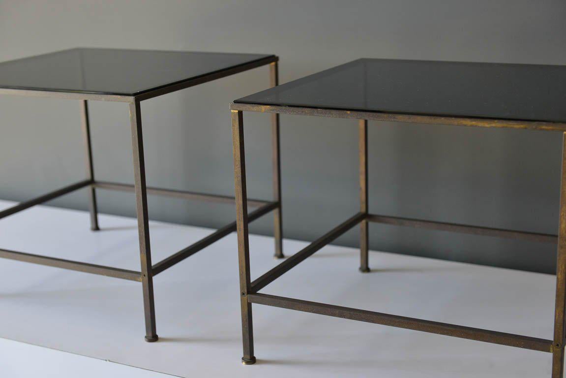 American Smoked Glass and Brass Side or End Tables by Finn Andersen for Selig, ca. 1965