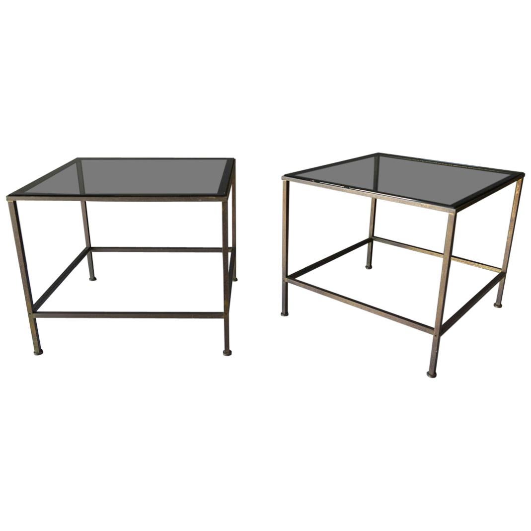 Smoked Glass and Brass Side or End Tables by Finn Andersen for Selig, ca. 1965