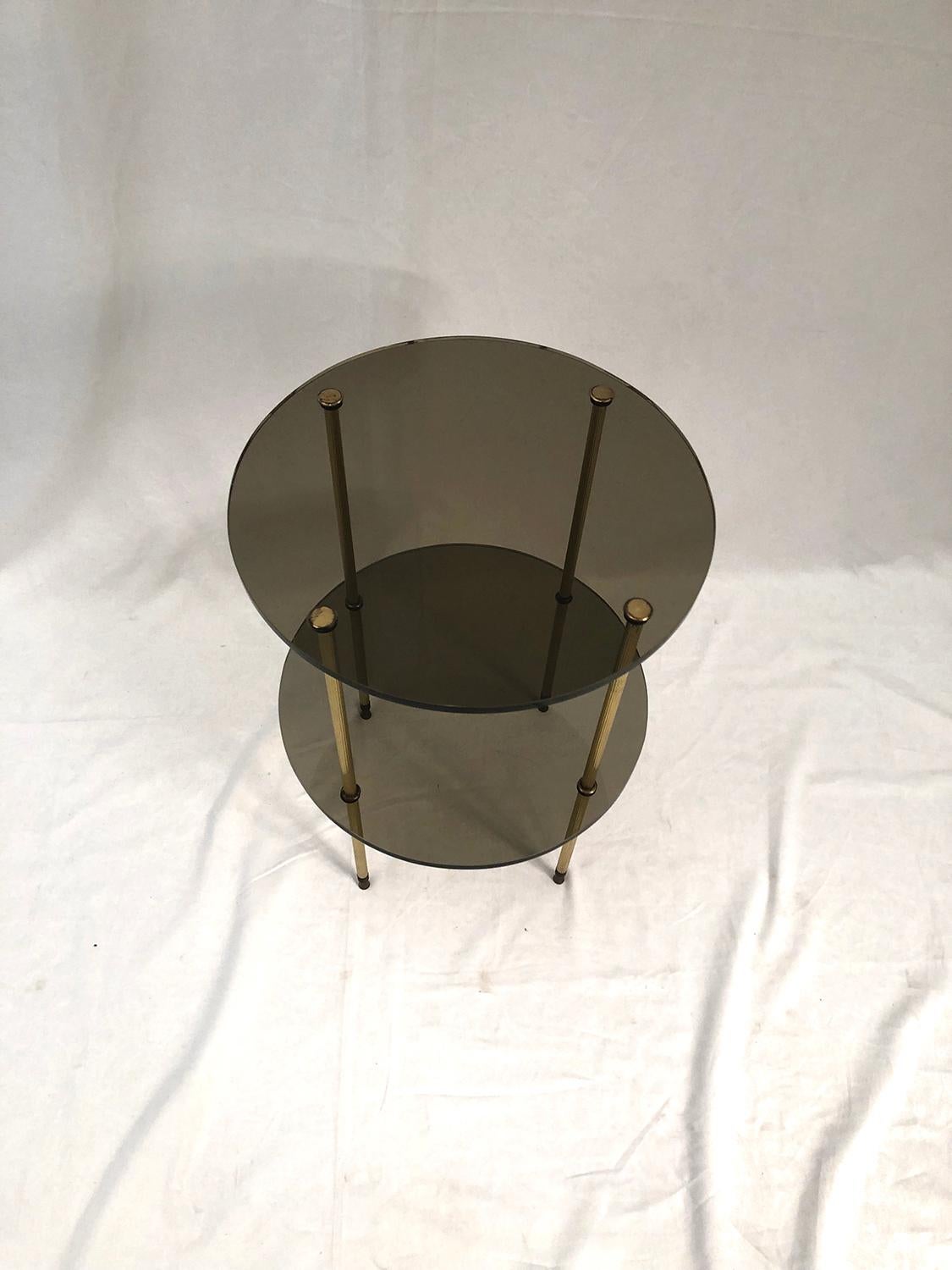 French Smoked Glass and Brass Side Table For Sale