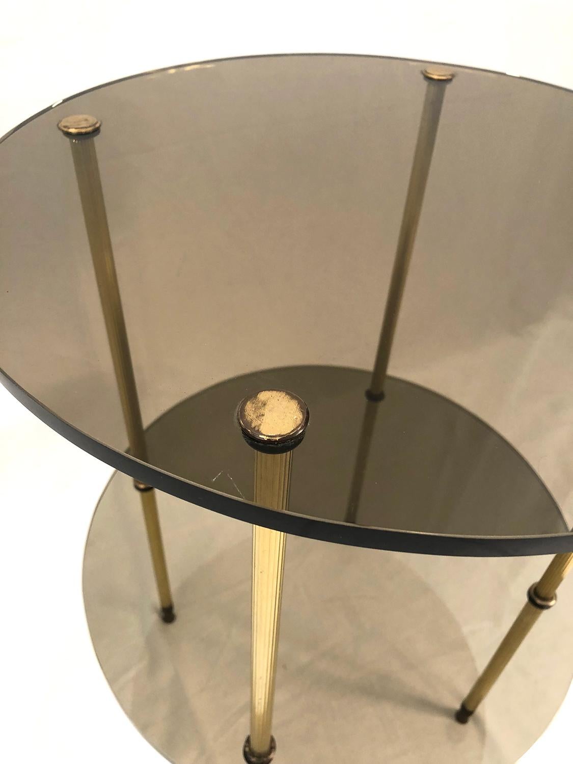 20th Century Smoked Glass and Brass Side Table For Sale