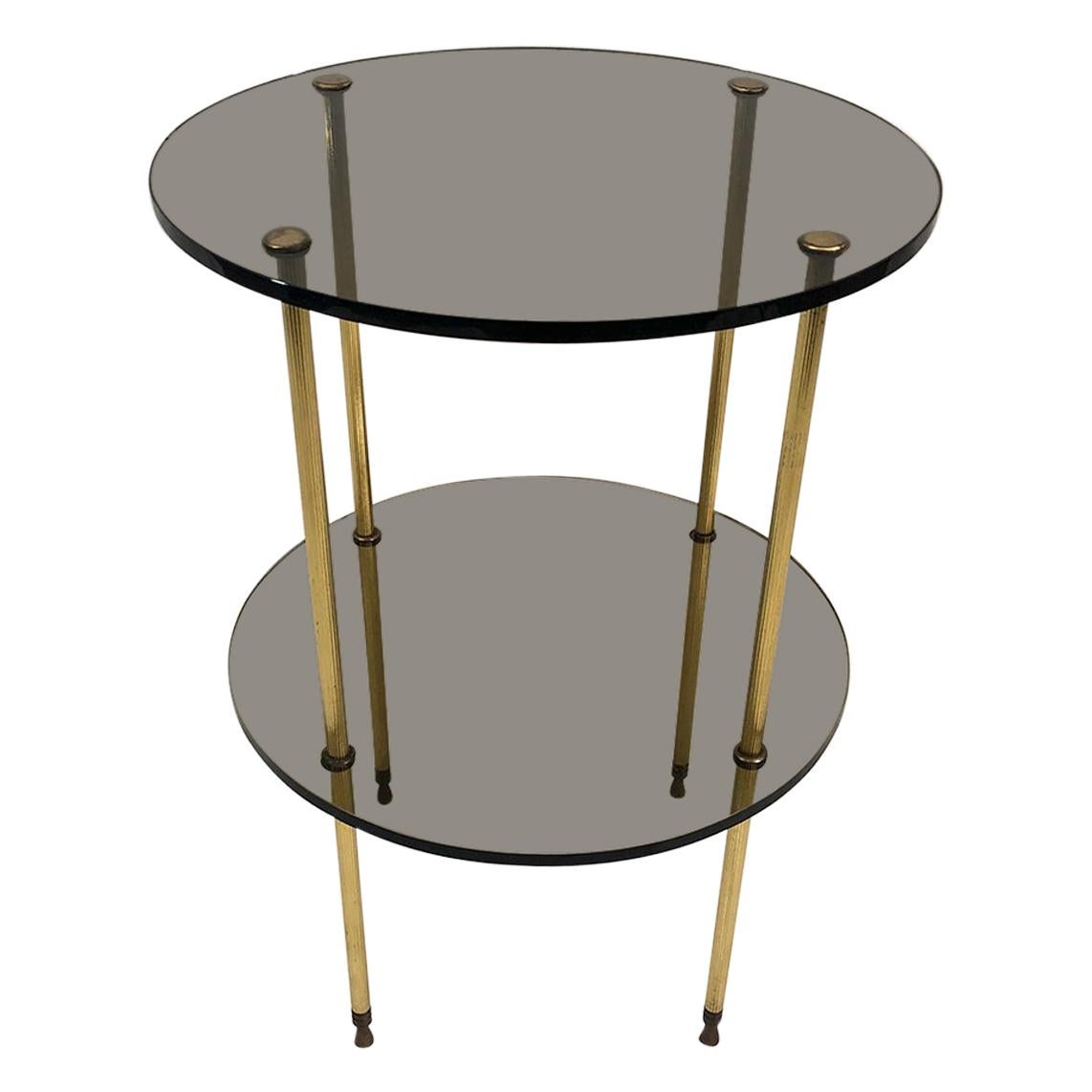 Smoked Glass and Brass Side Table For Sale