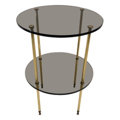 Retro Smoked Glass and Brass Side Table