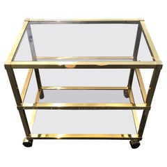 Smoked Glass and Brass Three Tiered Bar Cart