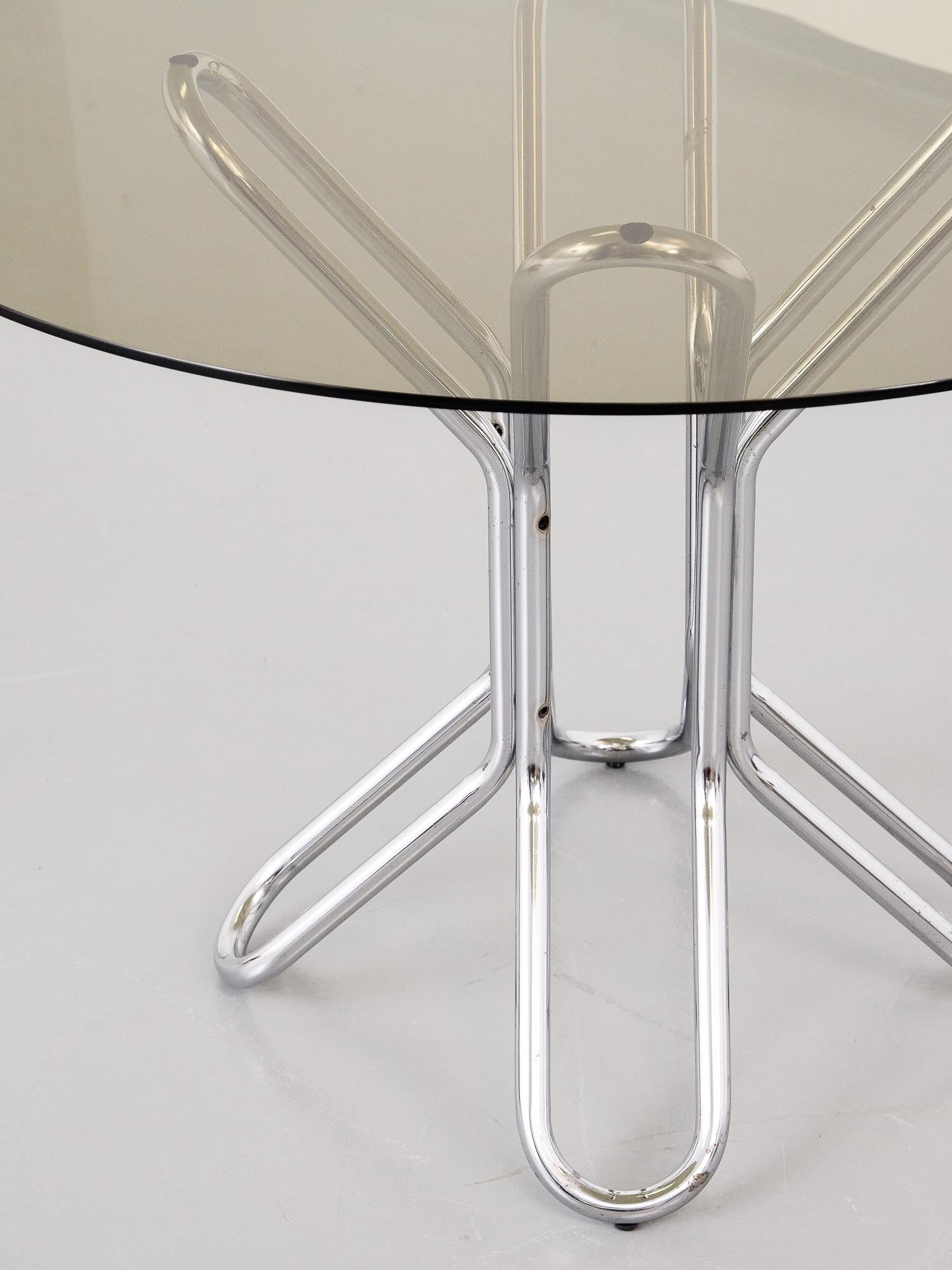 Mid-Century Modern Smoked Glass and Chrome Dining Table, Italy, 1970s