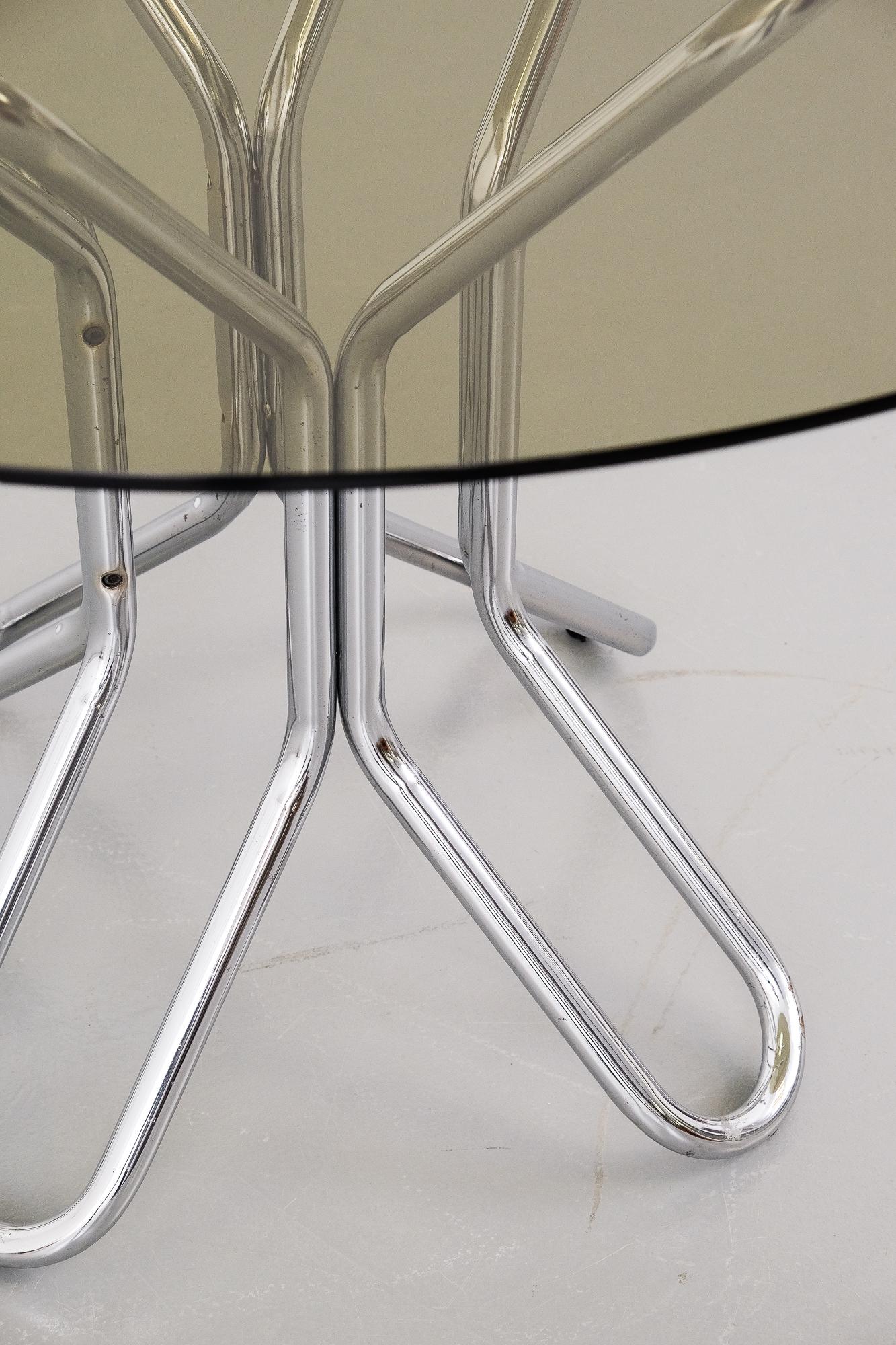 Smoked Glass and Chrome Dining Table, Italy, 1970s In Good Condition In Helsinki, FI
