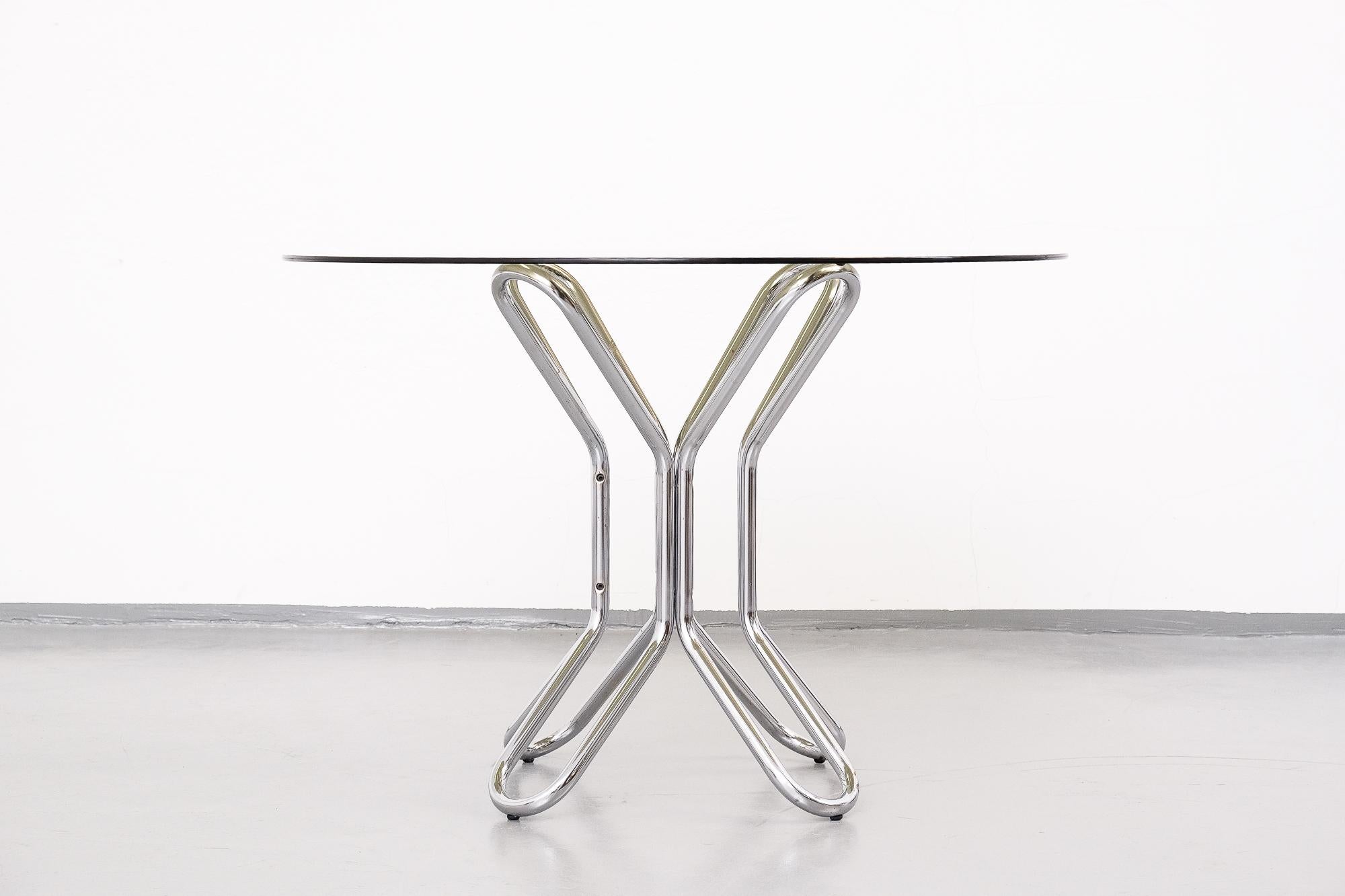 Smoked Glass and Chrome Dining Table, Italy, 1970s 1