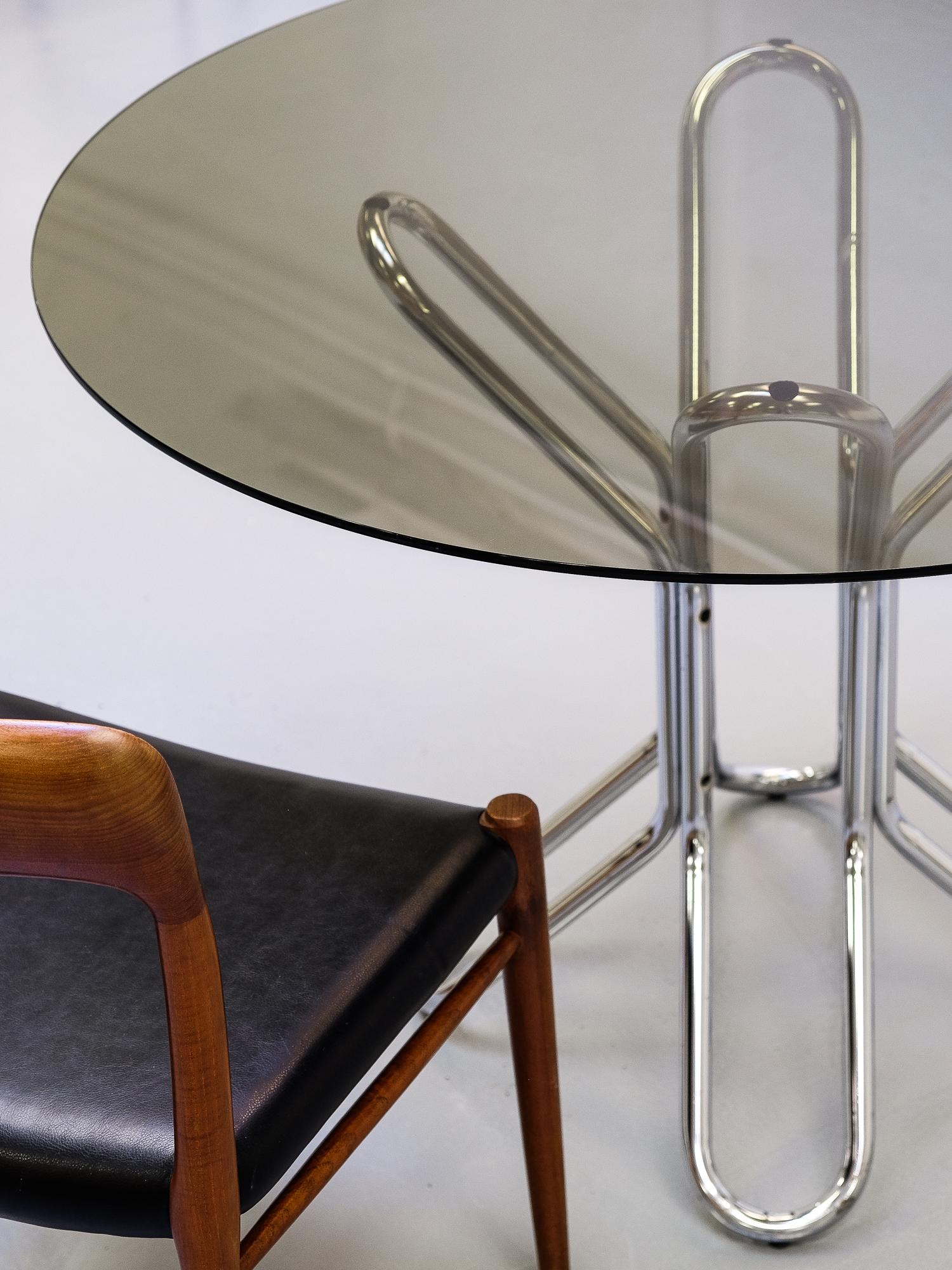 Smoked Glass and Chrome Dining Table, Italy, 1970s 2