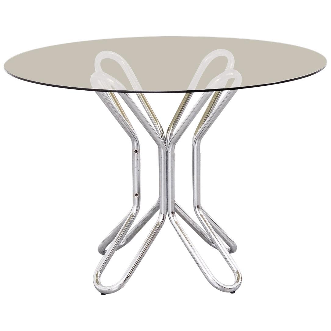 Smoked Glass and Chrome Dining Table, Italy, 1970s