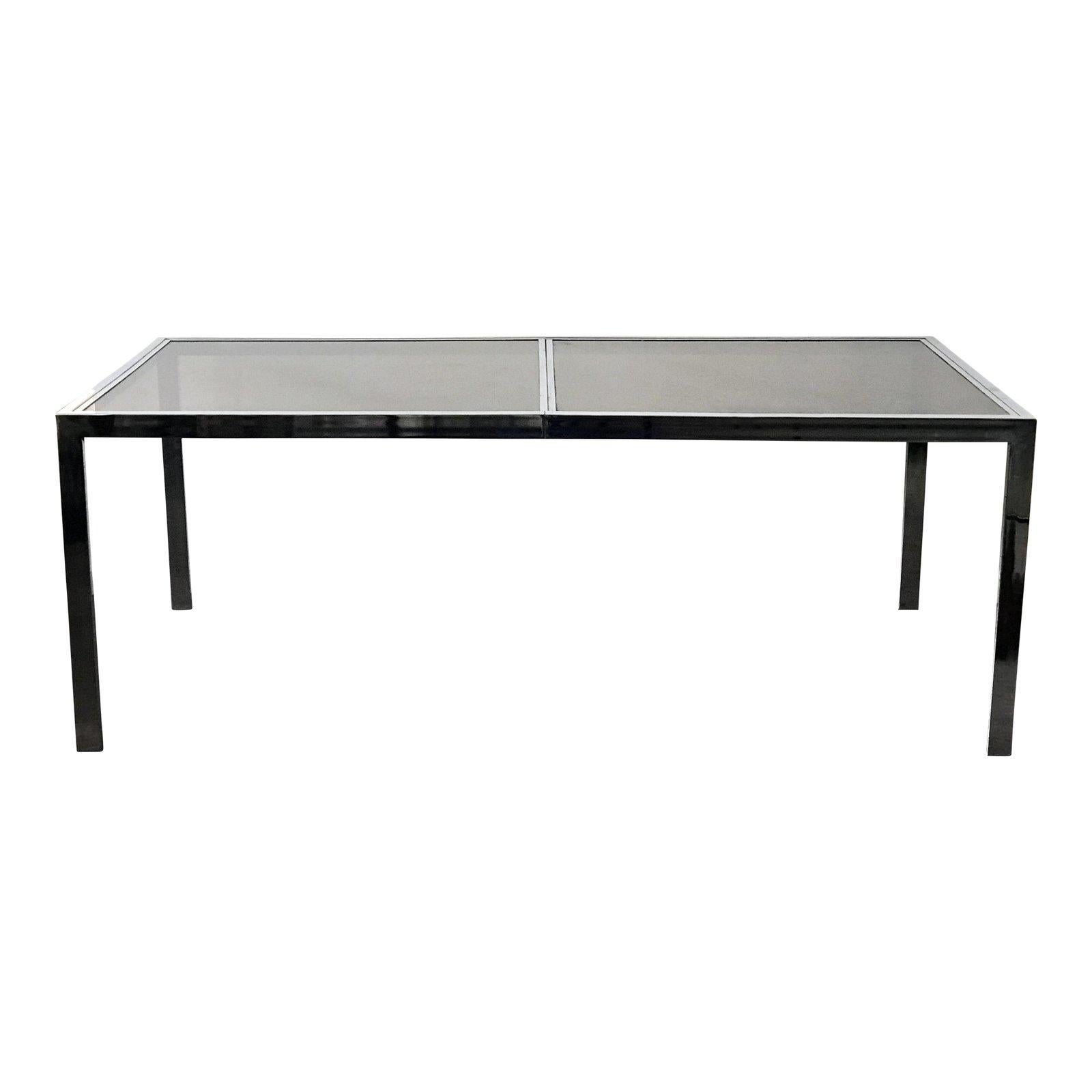 American Smoked Glass and Chrome Dining Table or Desk Attributed to Milo Baughman