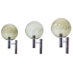 Vintage Smoked Glass and Chrome Wall Lamps, Italy, 1960s, Set of Three