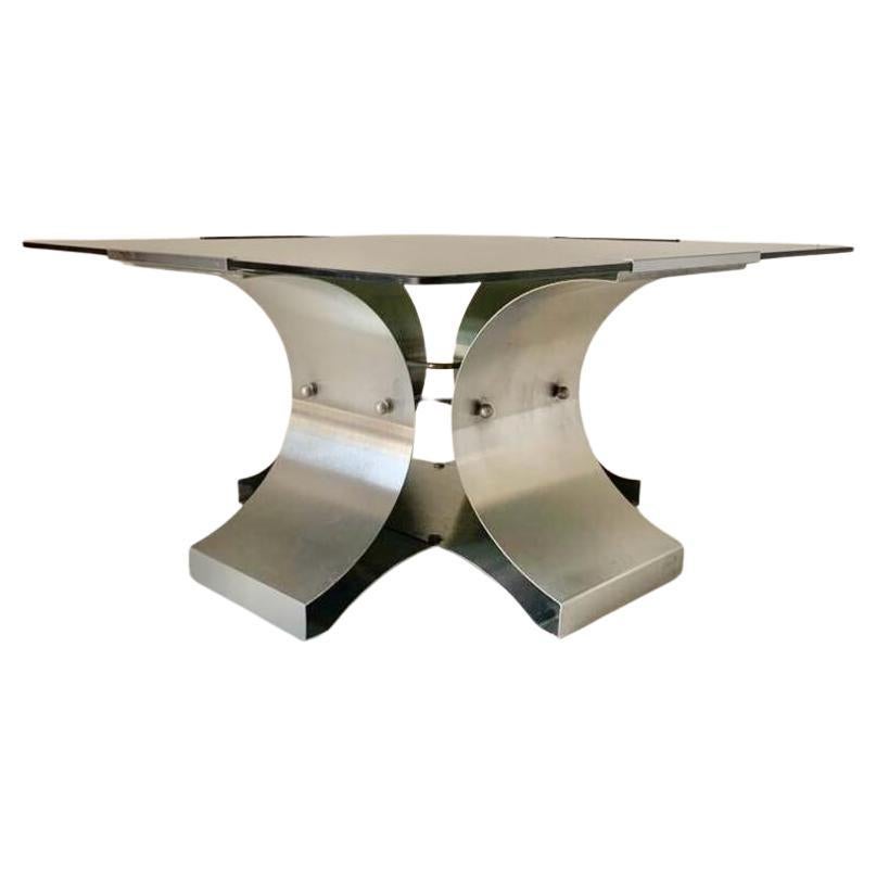 Late 20th Century Table basse carrée en verre fumé et acier, Francois Monnet pour Kappa, France en vente