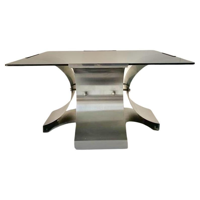 Verre fumé Table basse carrée en verre fumé et acier, Francois Monnet pour Kappa, France en vente