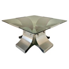 Mesa cuadrada de cristal ahumado y acero, Francois Monnet para Kappa, Francia