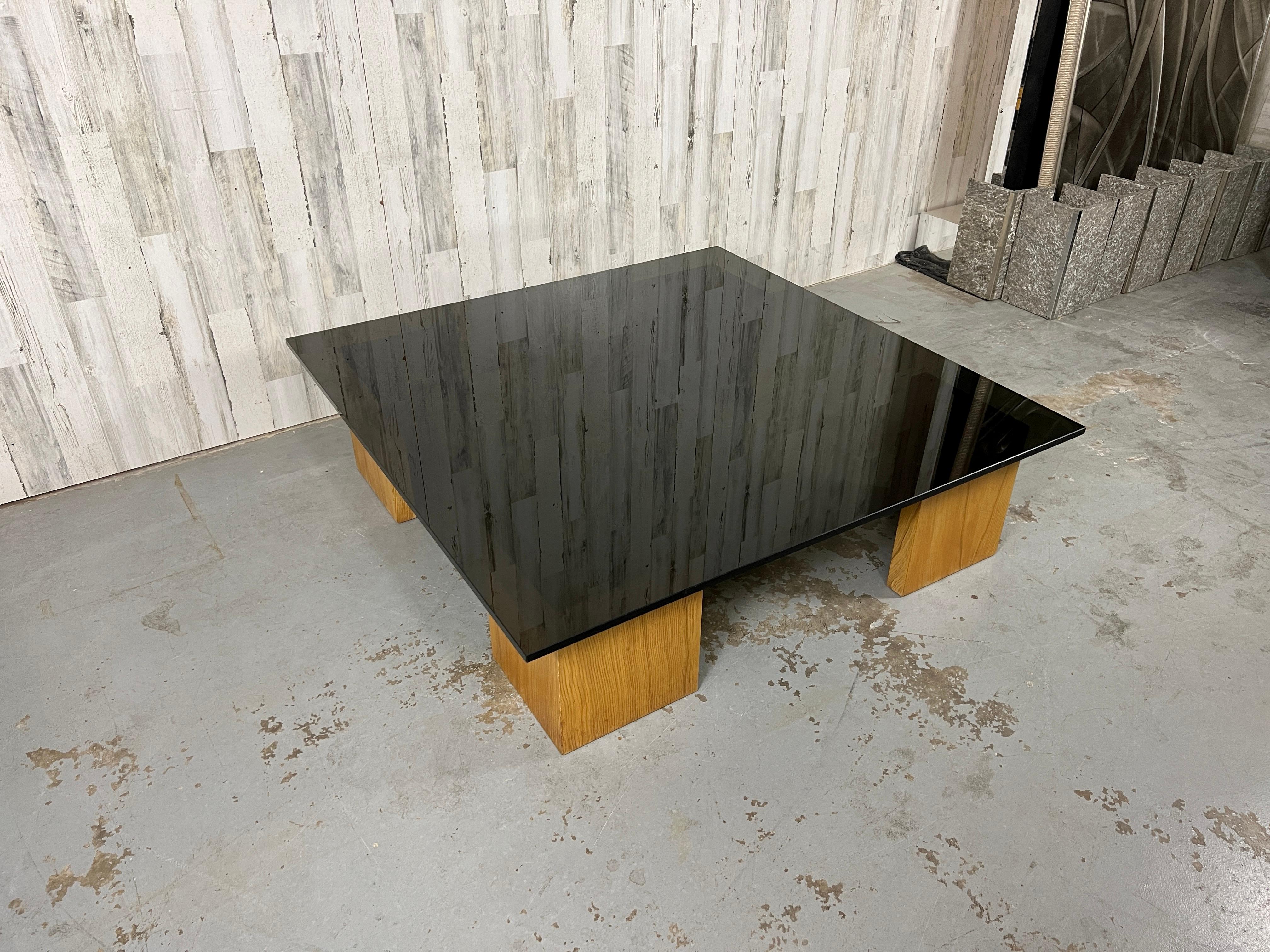 Smoked Glass and Wood Coffee Table For Sale 4