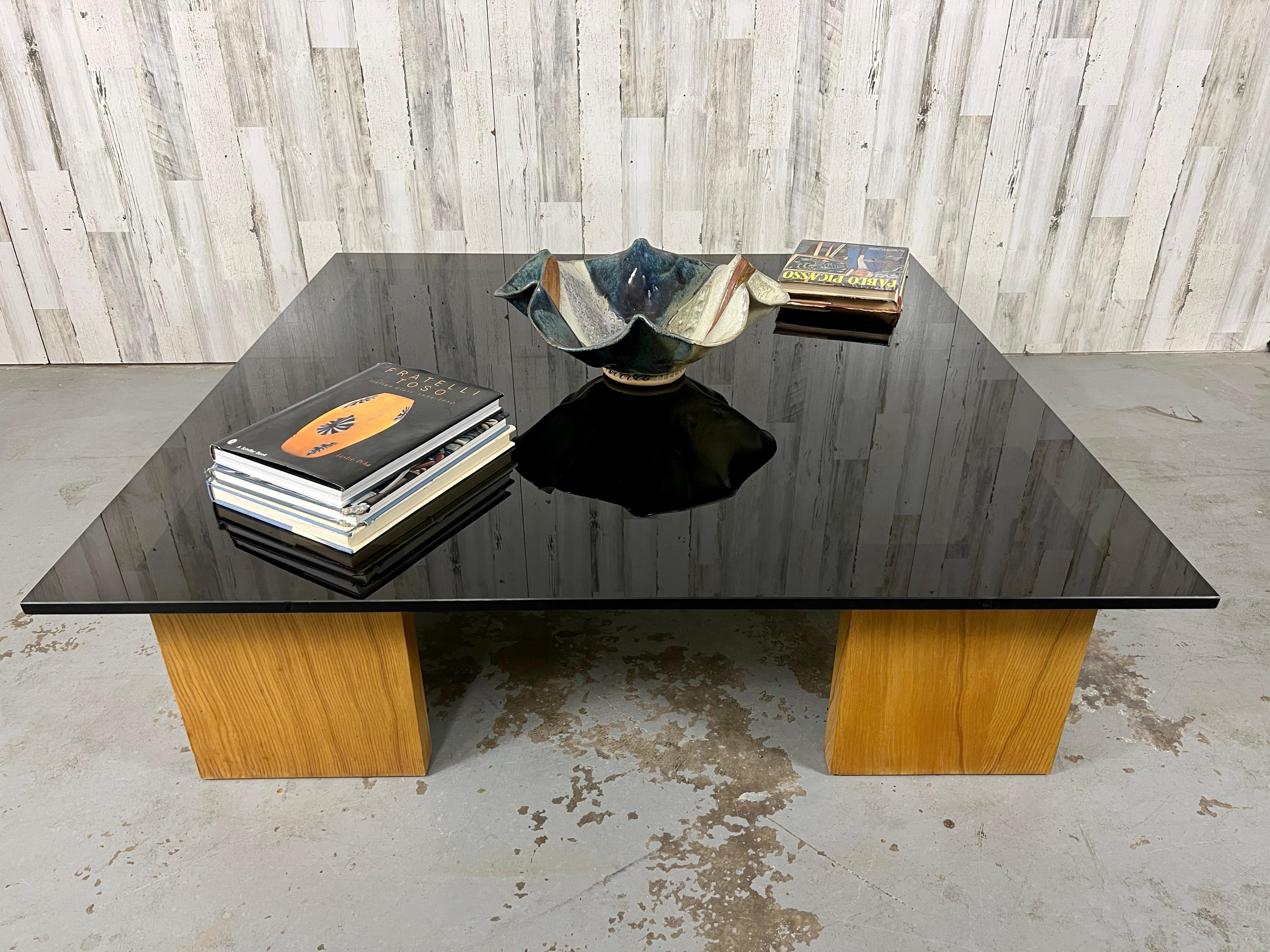 Smoked Glass and Wood Coffee Table For Sale 5