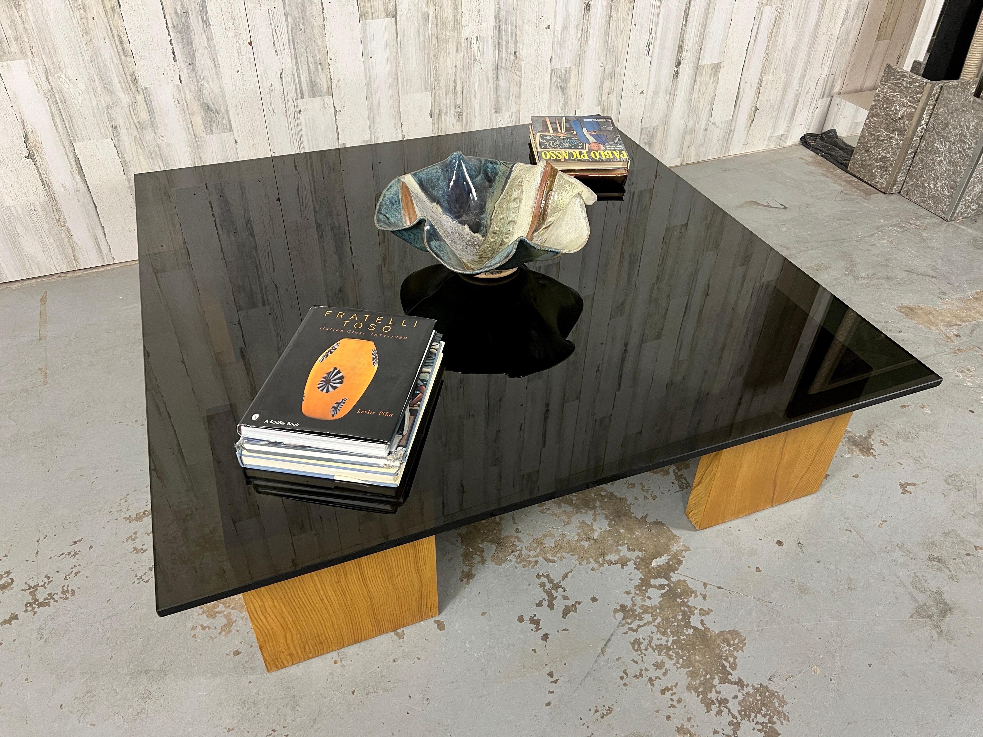 Smoked Glass and Wood Coffee Table For Sale 6