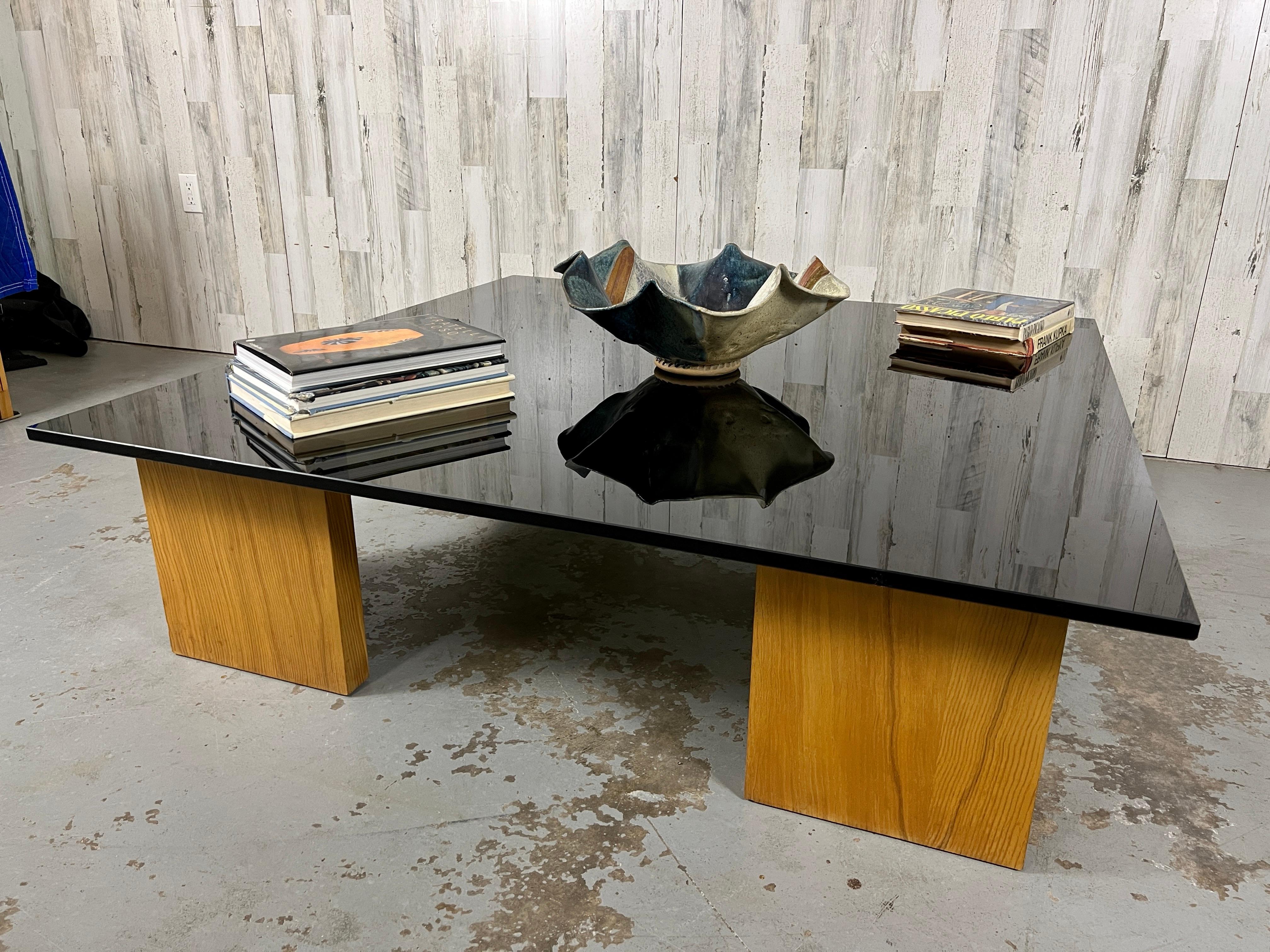Smoked Glass and Wood Coffee Table For Sale 7