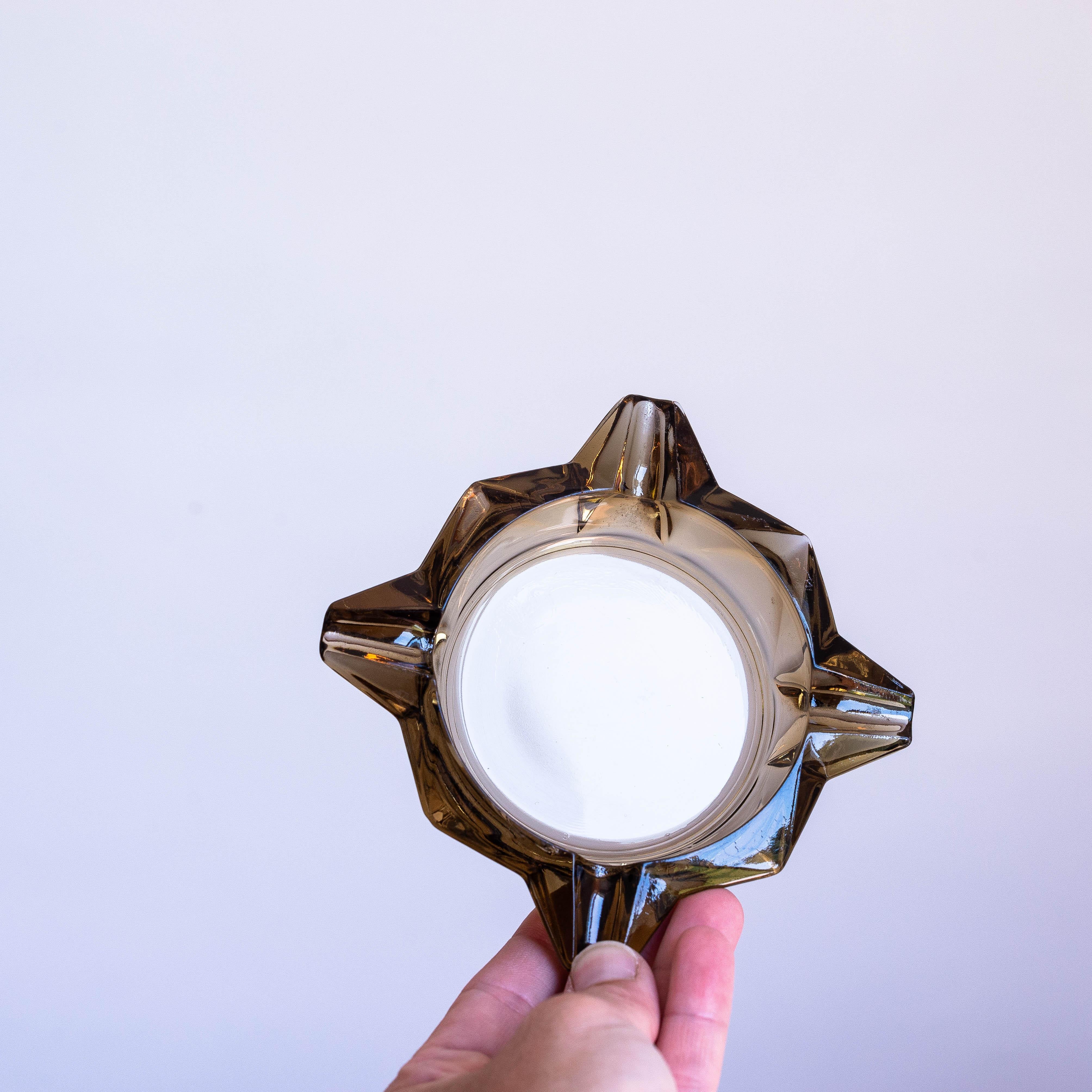 Mid-Century Modern Smoked Glass Ashtray, Star Geometric Design, France 1970s For Sale
