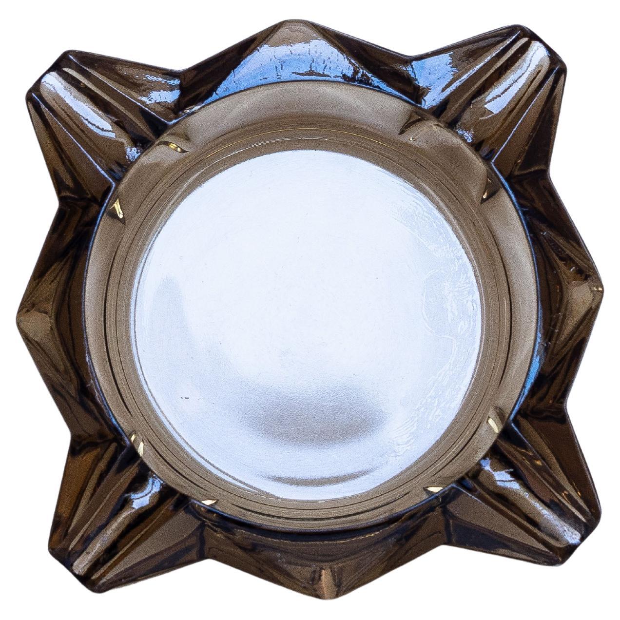 Smoked Glass Ashtray, Star Geometric Design, France 1970s For Sale