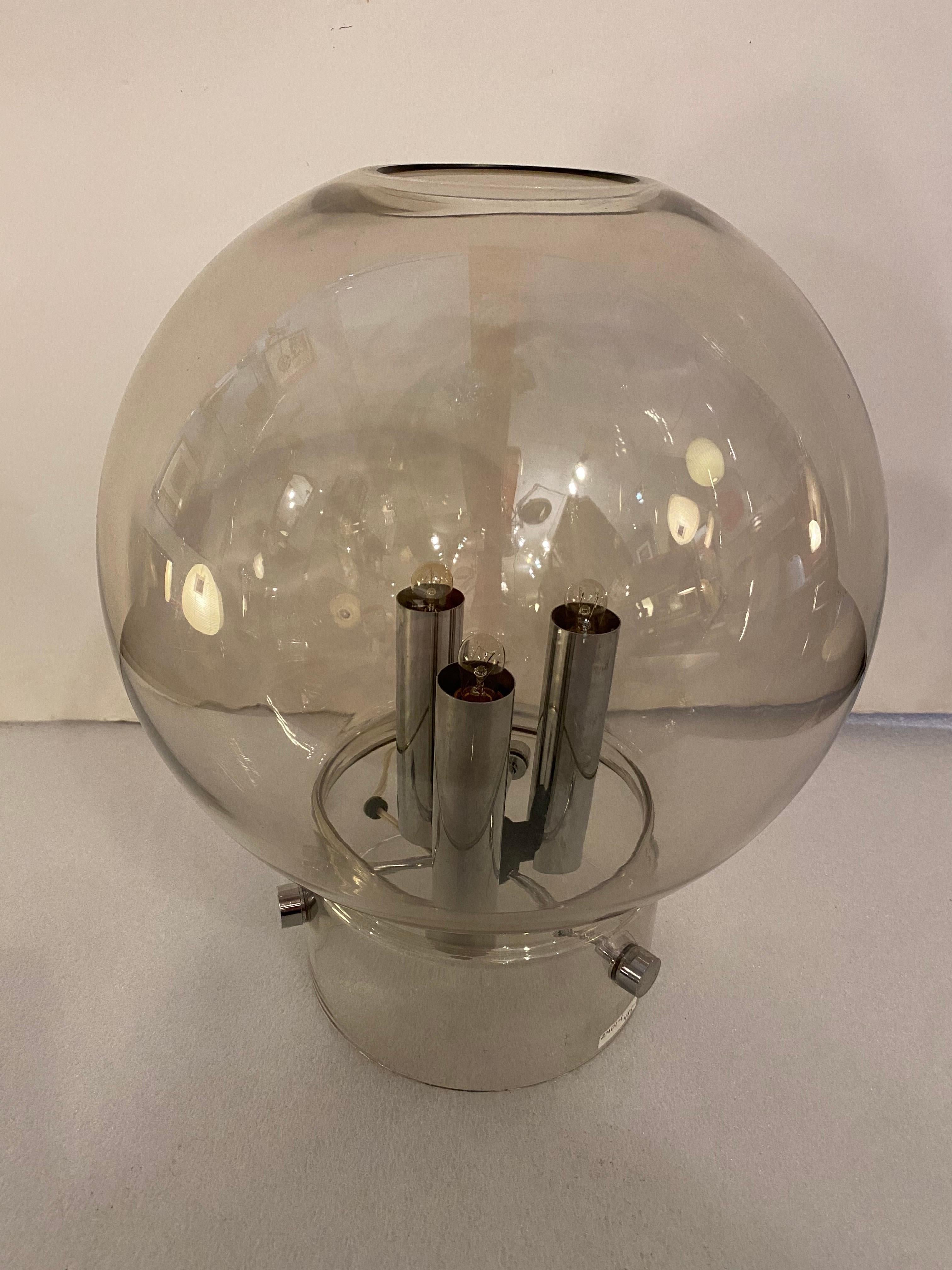 American Smoked Glass Ball Table Lamp For Sale