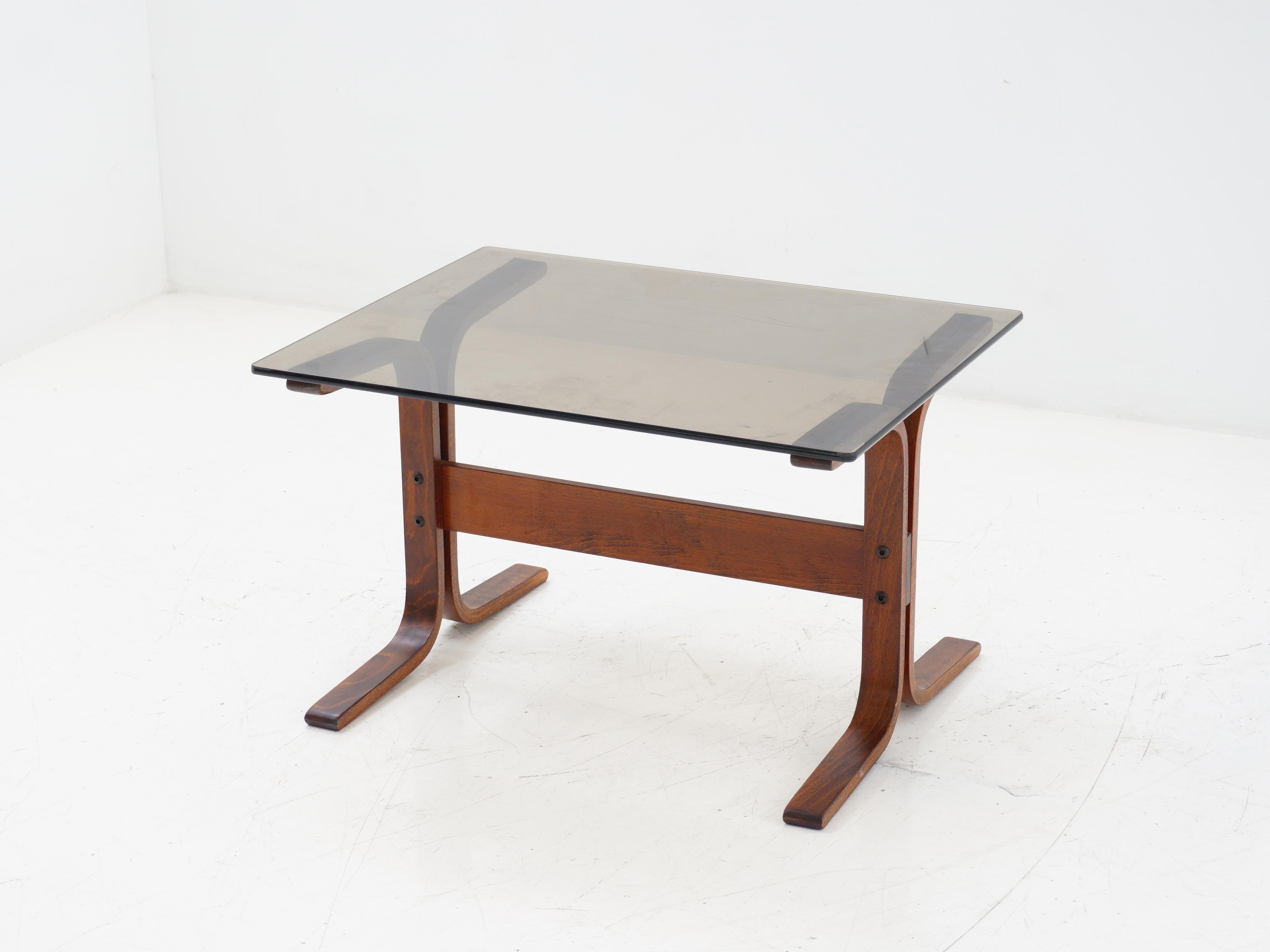 Norwegian Smoked Glass Bentwood Table by Ingmar Relling, 1960s