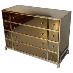 Used Smoked Glass & Brass Mirrored Dresser by Michel Pigneres, France ca. 1970s