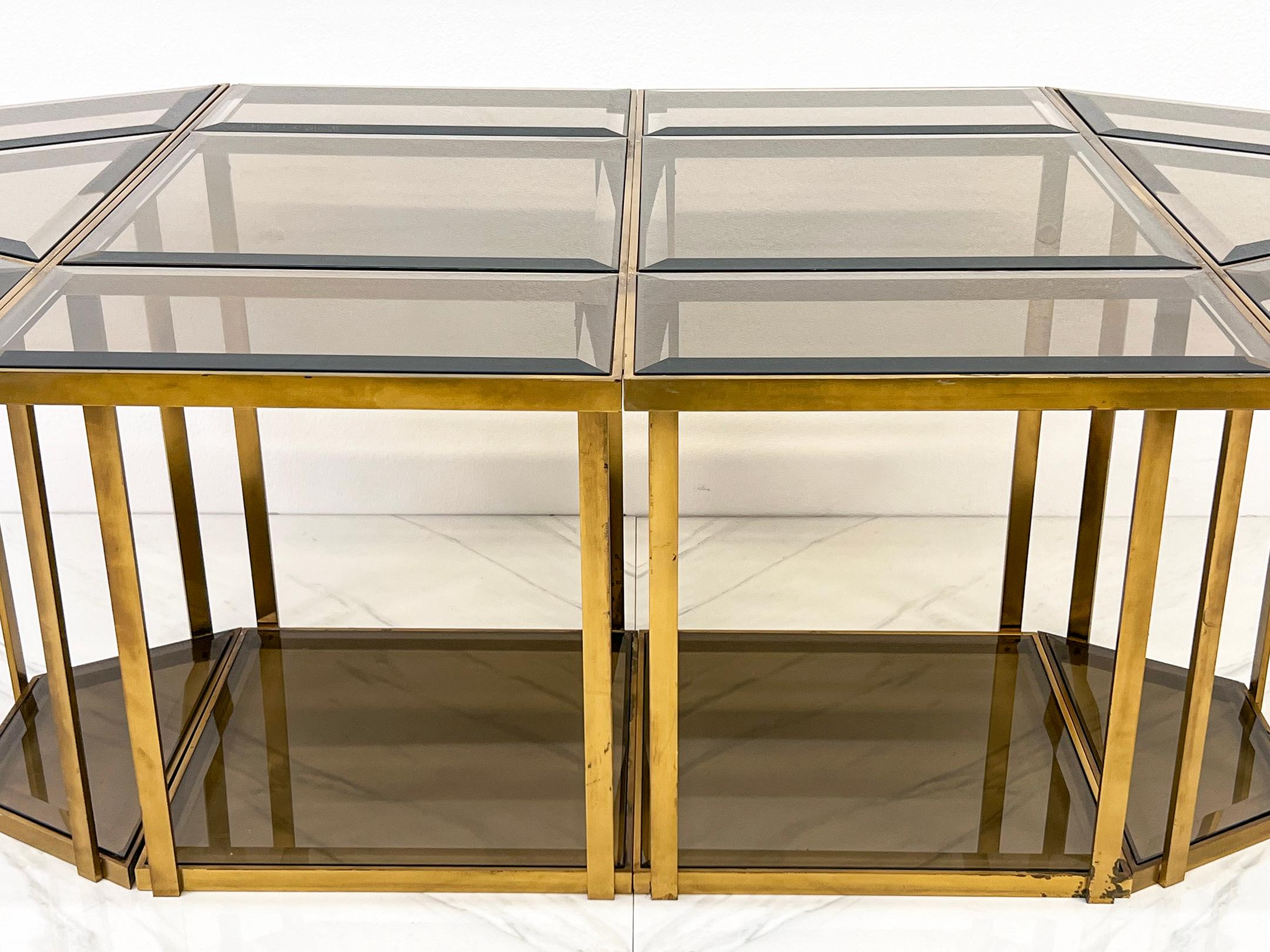 Smoked Glass Brass Puzzle Dining Table, Italy, 1970's For Sale 4