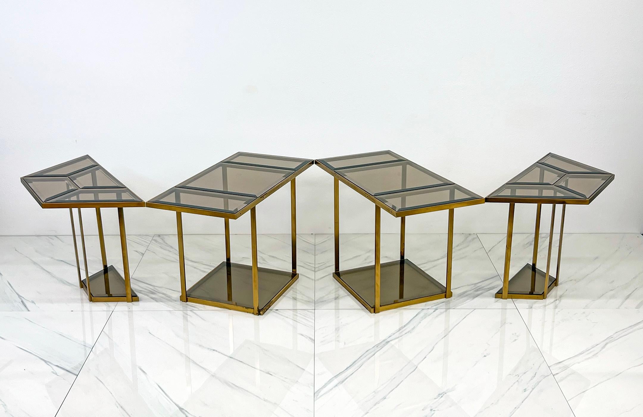 Smoked Glass Brass Puzzle Dining Table, Italy, 1970's For Sale 7