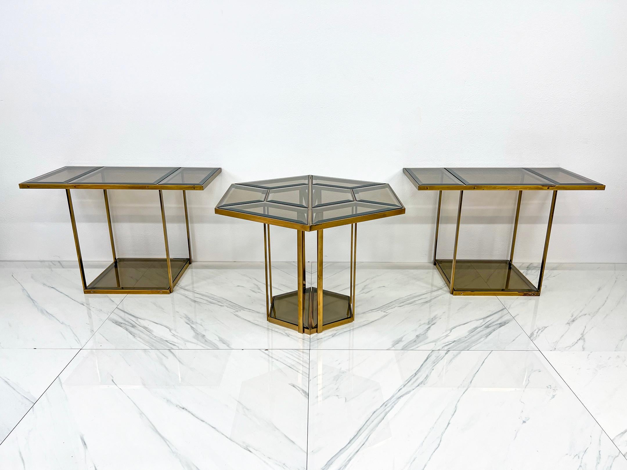 Table de salle à manger puzzle en laiton fumé, Italie, années 1970 Bon état - En vente à Culver City, CA
