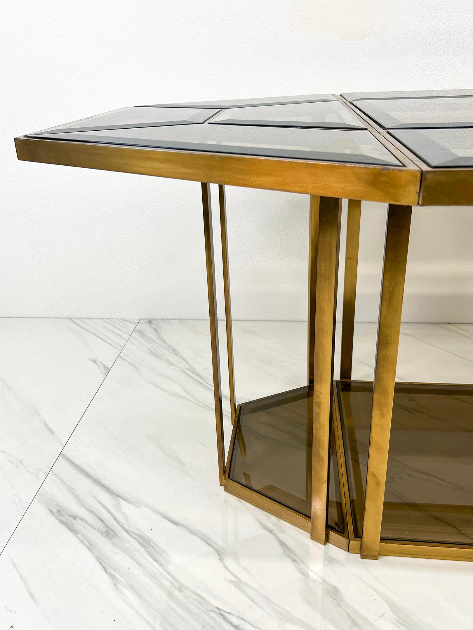 Smoked Glass Brass Puzzle Dining Table, Italy, 1970's For Sale 2