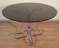 Smoked Glass Chrome Coffee Table  Vintage Italian Design Side Table
